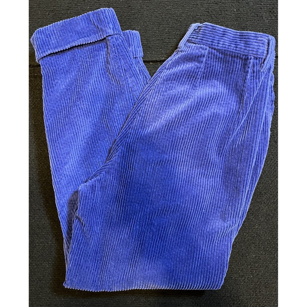 Sisley Dress Pants Womens 26 Blue Corduroy Pleated Tapered Cuffed Made In Italyโ